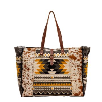 Myra Bag Southwest Geometric Aztec Pattern Canvas Leather Crossbody Purse