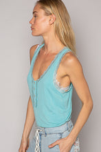 Load image into Gallery viewer, 4209- POL LACE TRIM TANK W/CUTOUT IN BACK-WATER BLUE
