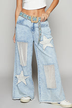 Load image into Gallery viewer, 4832- POL WIDE LEG STAR PATCH PANTS-DENIM