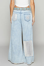Load image into Gallery viewer, 4832- POL WIDE LEG STAR PATCH PANTS-DENIM