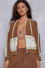 Load image into Gallery viewer, 5482- POL GAUZE ZIP JACKET WITH STUDS-CHOCOLATE