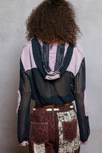 Load image into Gallery viewer, 5491- POL SEE THRU BUTTON DOWN HOODIE-PURPLE MULTI