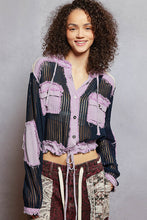 Load image into Gallery viewer, 5491- POL SEE THRU BUTTON DOWN HOODIE-PURPLE MULTI