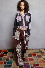 Load image into Gallery viewer, 5491- POL SEE THRU BUTTON DOWN HOODIE-PURPLE MULTI