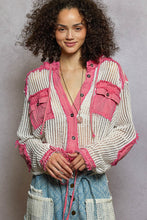 Load image into Gallery viewer, 5490- POL SEE THRU BUTTON DOWN HOODIE-PINK MULTI