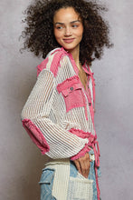 Load image into Gallery viewer, 5490- POL SEE THRU BUTTON DOWN HOODIE-PINK MULTI