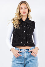 Load image into Gallery viewer, 4608-Iconic Denim Vest Jacket with Rhinestones-BLACK