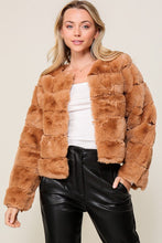 Load image into Gallery viewer, 3834-Long sleeve open front faux fur jacket -CAMEL