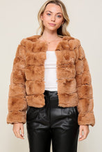 Load image into Gallery viewer, 3834-Long sleeve open front faux fur jacket -CAMEL