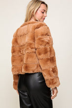 Load image into Gallery viewer, 3834-Long sleeve open front faux fur jacket -CAMEL