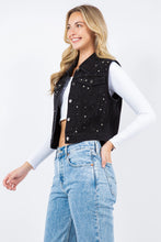 Load image into Gallery viewer, 4608-Iconic Denim Vest Jacket with Rhinestones-BLACK