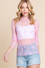 Load image into Gallery viewer, 4015-LONG SLEEVE FLORAL LACE TOP -PINK