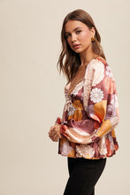 Load image into Gallery viewer, 4569-Floral Print Front Twist Babydoll Blouse Top-MAROON