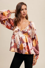 Load image into Gallery viewer, 4569-Floral Print Front Twist Babydoll Blouse Top-MAROON