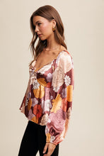 Load image into Gallery viewer, 4569-Floral Print Front Twist Babydoll Blouse Top-MAROON