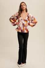 Load image into Gallery viewer, 4569-Floral Print Front Twist Babydoll Blouse Top-MAROON