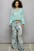 Load image into Gallery viewer, 6019- POL Balloon Sleeve Floral Print Thin Sweater -JELLY MINT