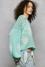 Load image into Gallery viewer, 6019- POL Balloon Sleeve Floral Print Thin Sweater -JELLY MINT