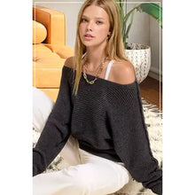 Load image into Gallery viewer, 6421- Boat Neck Off Shoulder Dolman Sleeve Sweater-DOLPHIN