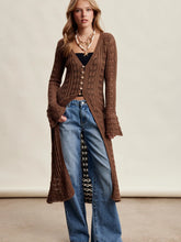 Load image into Gallery viewer, 6447- Crochet Longline Cardigan-MOCHA
