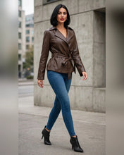 Load image into Gallery viewer, 6689- Leather Wrap Jacket-COFFEE