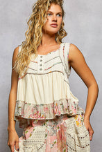 Load image into Gallery viewer, 5969- POL-Square Neck Soft Jersey Floral Trim Boho Tank-CREAM