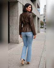 Load image into Gallery viewer, 6689- Leather Wrap Jacket-COFFEE