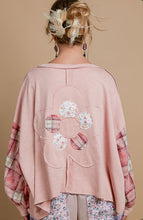 Load image into Gallery viewer, 4661- POL FLOWER PATCH PLAID SLEEVE TOP-ROSE PINK