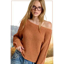 Load image into Gallery viewer, 6420- Boat Neck Off Shoulder Dolman Sleeve Sweater-CINNAMON