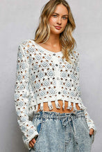 Load image into Gallery viewer, 5894- POL LONG SLEEVE CROCHET CARDIGAN-BLUE