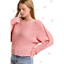 Load image into Gallery viewer, 6418- Boat Neck Off Shoulder Dolman Sleeve Sweater-PINK