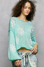 Load image into Gallery viewer, 6019- POL Balloon Sleeve Floral Print Thin Sweater -JELLY MINT