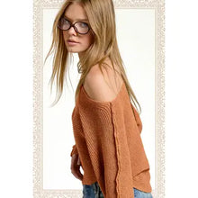 Load image into Gallery viewer, 6420- Boat Neck Off Shoulder Dolman Sleeve Sweater-CINNAMON