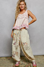 Load image into Gallery viewer, 5968- POL-Square Neck Soft Jersey Floral Trim Boho Tank-PINK