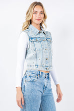 Load image into Gallery viewer, 4609-Iconic Denim Vest Jacket with Rhinestones-DENIM