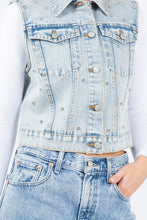 Load image into Gallery viewer, 4609-Iconic Denim Vest Jacket with Rhinestones-DENIM