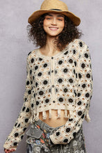 Load image into Gallery viewer, 5895- POL LONG SLEEVE CROCHET CARDIGAN-BLACK