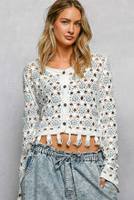 Load image into Gallery viewer, 5894- POL LONG SLEEVE CROCHET CARDIGAN-BLUE