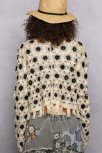 Load image into Gallery viewer, 5895- POL LONG SLEEVE CROCHET CARDIGAN-BLACK