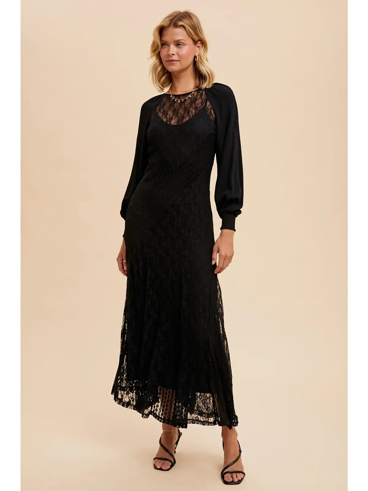 black lace dress long sleeve vintage long flapper dress with sleeves Vintage 1920s Black Sheer Chiffon & Lace Flapper Dress