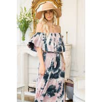 Load image into Gallery viewer, 956-TIE-DYED OFF SHOULDER MAXI DRESS-MAUVE