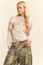 Load image into Gallery viewer, 5524-Tie Dyed Mesh Peace Studs Lettuce Hem Detail Top
