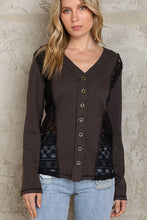 Load image into Gallery viewer, 4119- POL V NECK LACE DETAIL TOP-CHARCOAL
