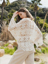 Load image into Gallery viewer, 4069-Crochet Floral Petal Kimono Wrap-CREAM
