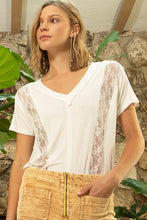 Load image into Gallery viewer, 5012- POL V NECK JERSEY T WITH LACE-WHITE
