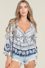 Load image into Gallery viewer, 5291-V Neck Twist Front Eyelet Embroidered Flare-BLUE
