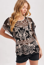 Load image into Gallery viewer, 6363- Mesh Embroidered Crochet Top-BLACK
