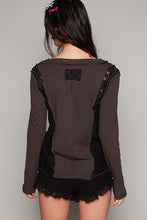 Load image into Gallery viewer, 4119- POL V NECK LACE DETAIL TOP-CHARCOAL
