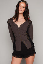 Load image into Gallery viewer, 4119- POL V NECK LACE DETAIL TOP-CHARCOAL
