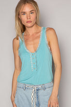 Load image into Gallery viewer, 4209- POL LACE TRIM TANK W/CUTOUT IN BACK-WATER BLUE

